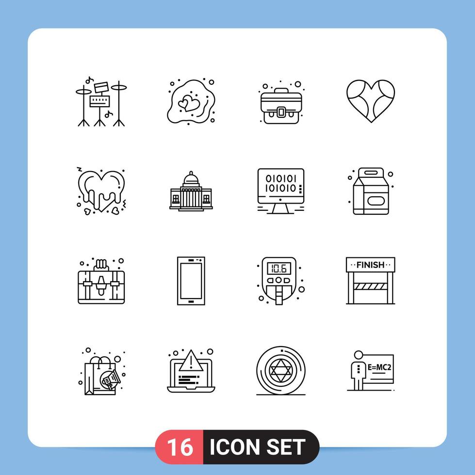 16 User Interface Outline Pack of modern Signs and Symbols of bleeding like business favorite heart Editable Vector Design Elements