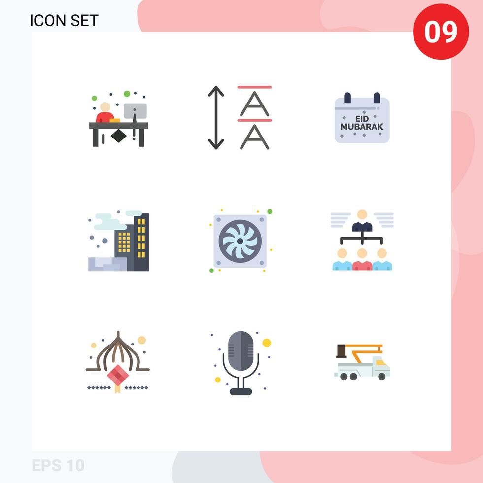Editable Vector Line Pack of 9 Simple Flat Colors of fan casing eid pollution city Editable Vector Design Elements