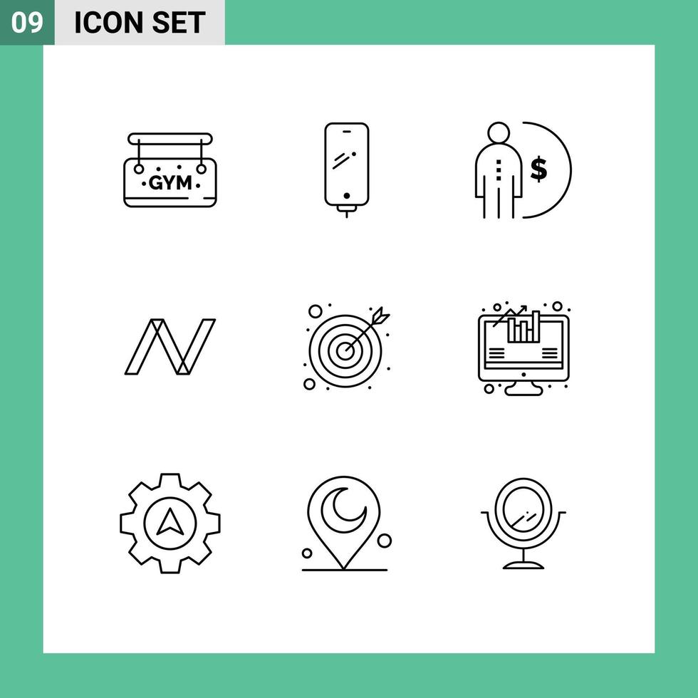 9 Thematic Vector Outlines and Editable Symbols of goal crypto currency business crypto money Editable Vector Design Elements