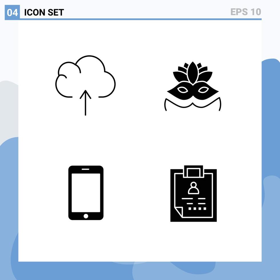 Modern Set of 4 Solid Glyphs and symbols such as cloud call carnival mask cell diagnosis Editable Vector Design Elements