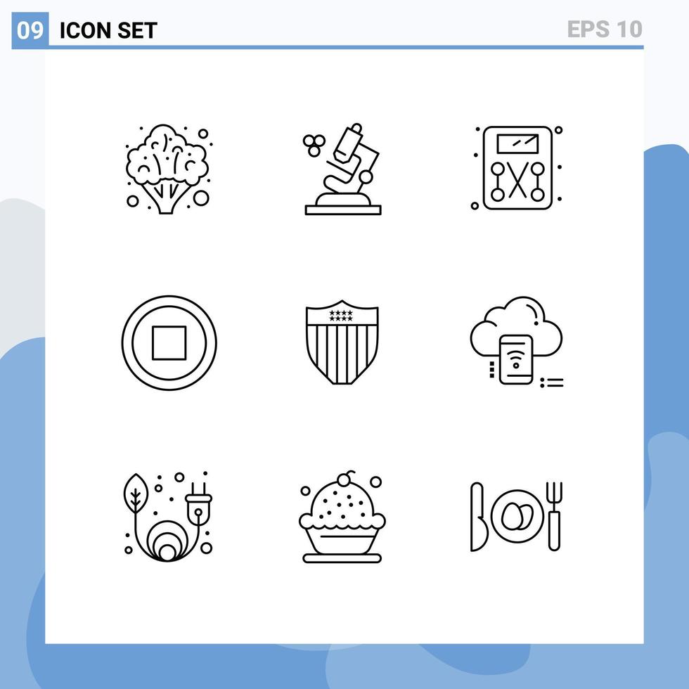 Universal Icon Symbols Group of 9 Modern Outlines of wifi seurity scale shield user Editable Vector Design Elements