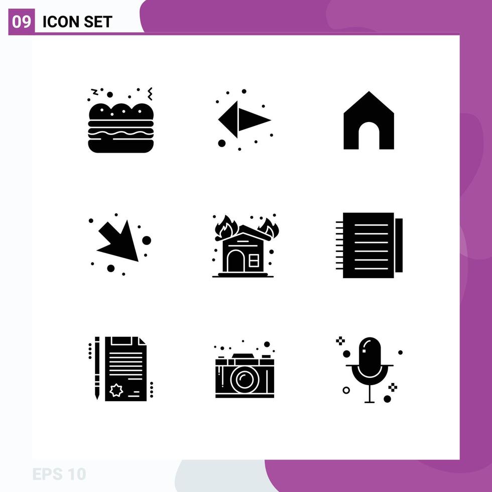 Pictogram Set of 9 Simple Solid Glyphs of note interior instagram fireplace right Editable Vector Design Elements