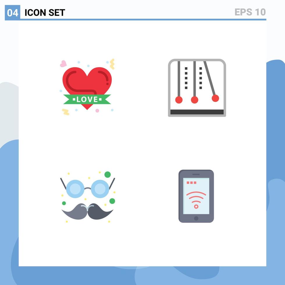 User Interface Pack of 4 Basic Flat Icons of badge carnival romantic heart mechanics moustache Editable Vector Design Elements