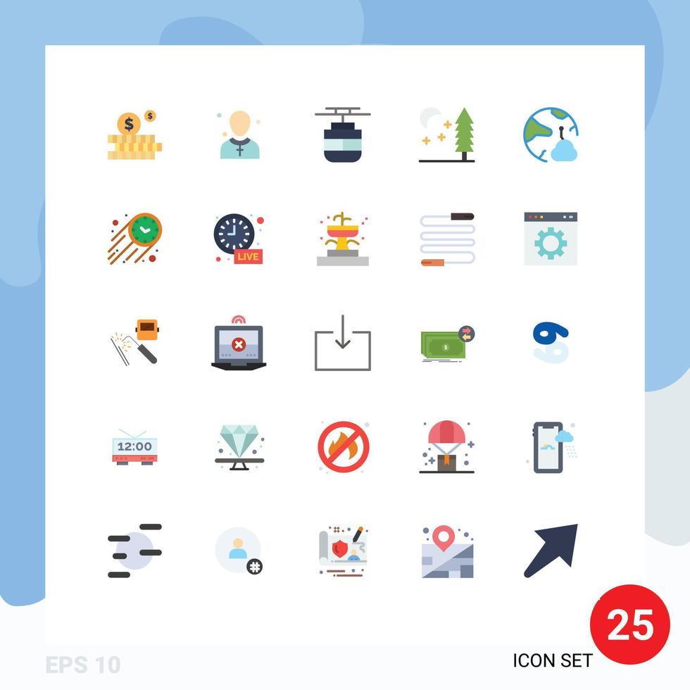 25 Universal Flat Color Signs Symbols of network cloud tram tree nature Editable Vector Design Elements
