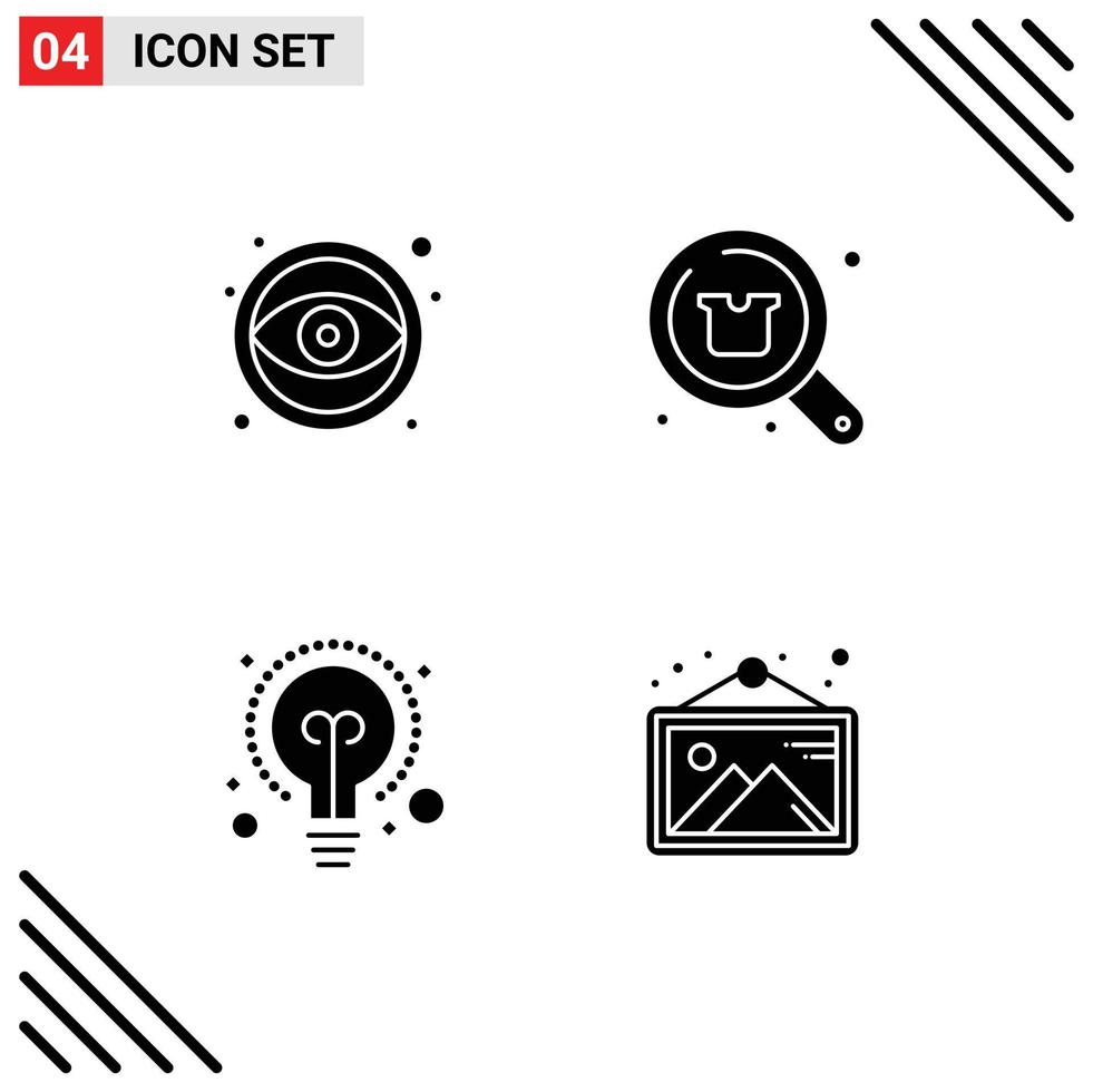 User Interface Pack of 4 Basic Solid Glyphs of design bulb tool search idea Editable Vector Design Elements