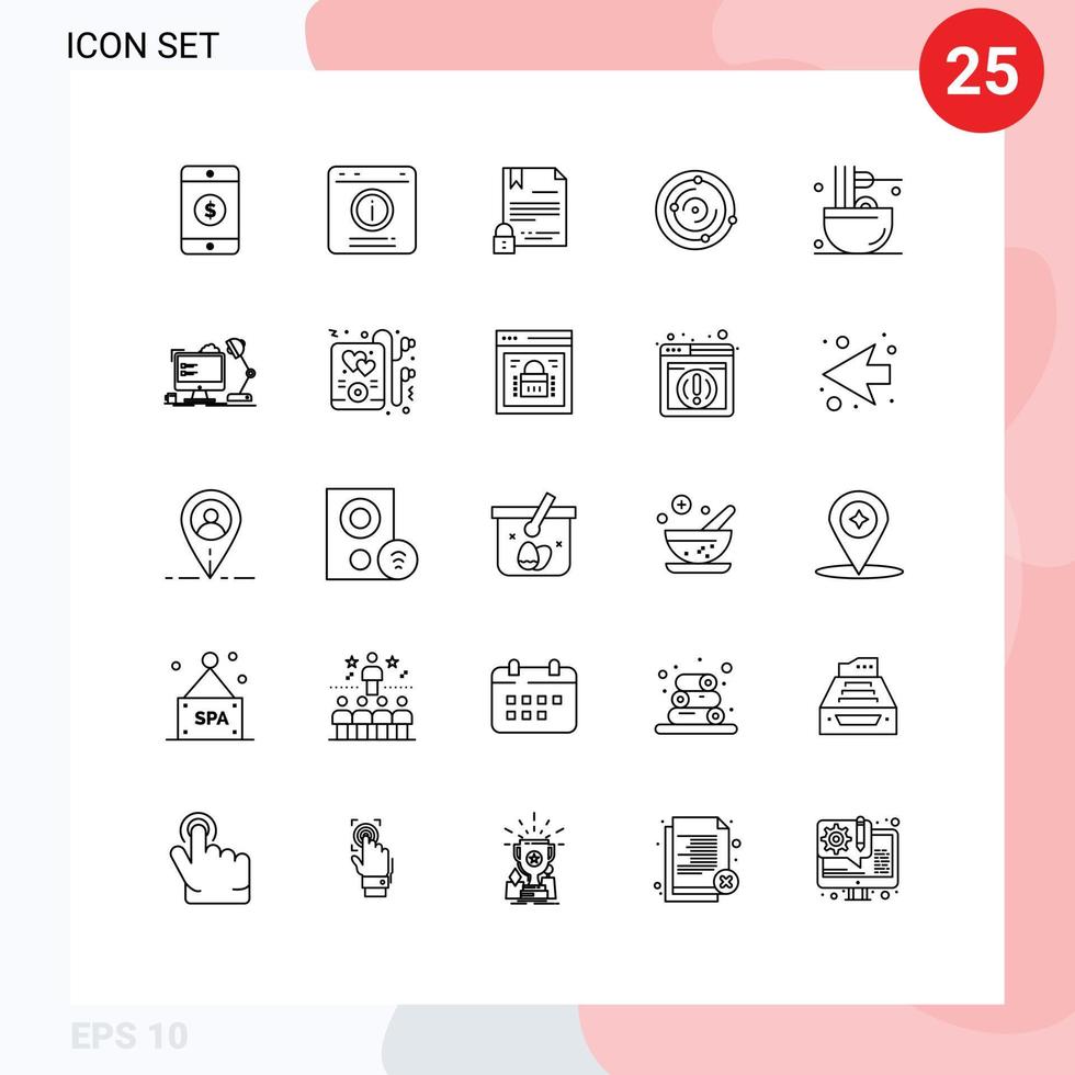 Set of 25 Modern UI Icons Symbols Signs for cooking medical electronic signature univers internet Editable Vector Design Elements