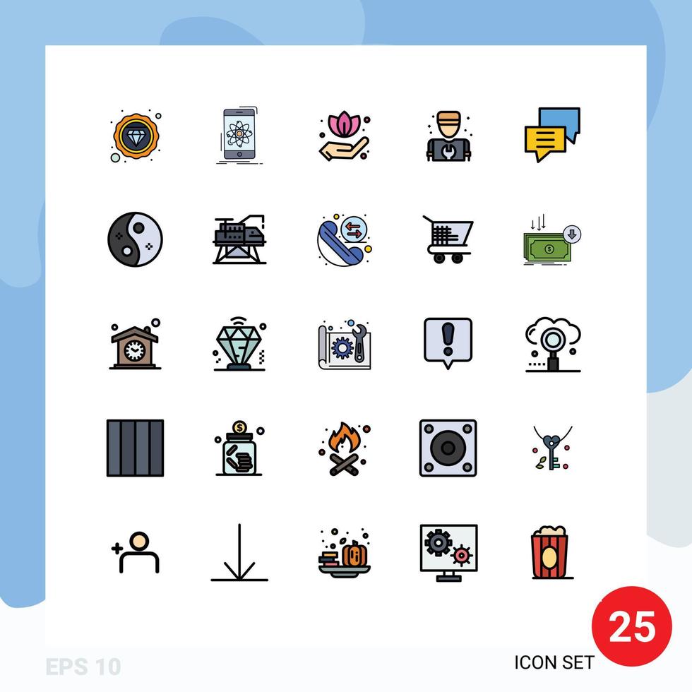 Modern Set of 25 Filled line Flat Colors and symbols such as chat repair science plumber man Editable Vector Design Elements