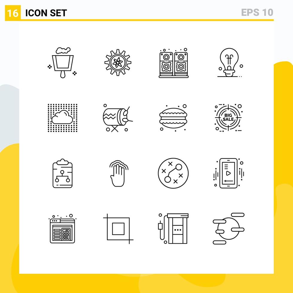 Outline Pack of 16 Universal Symbols of layers sky sound data idea Editable Vector Design Elements