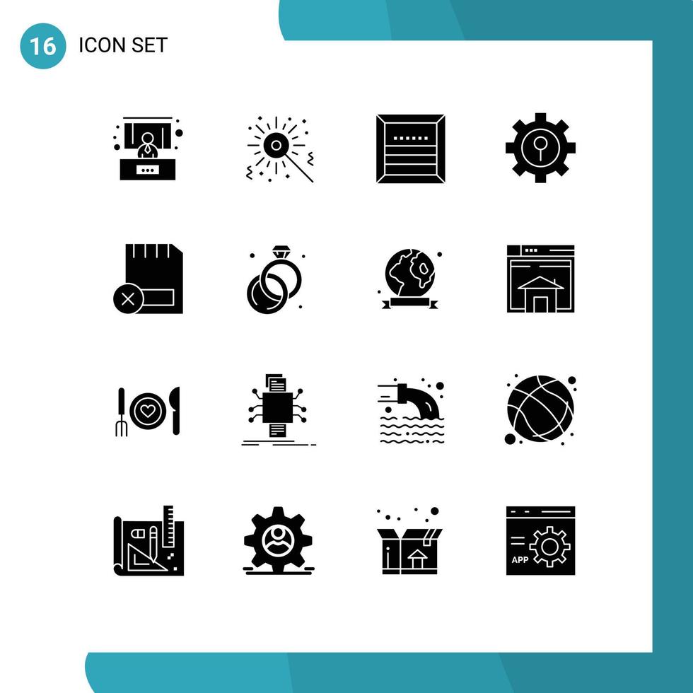 Solid Glyph Pack of 16 Universal Symbols of devices card commerce setting lock Editable Vector Design Elements