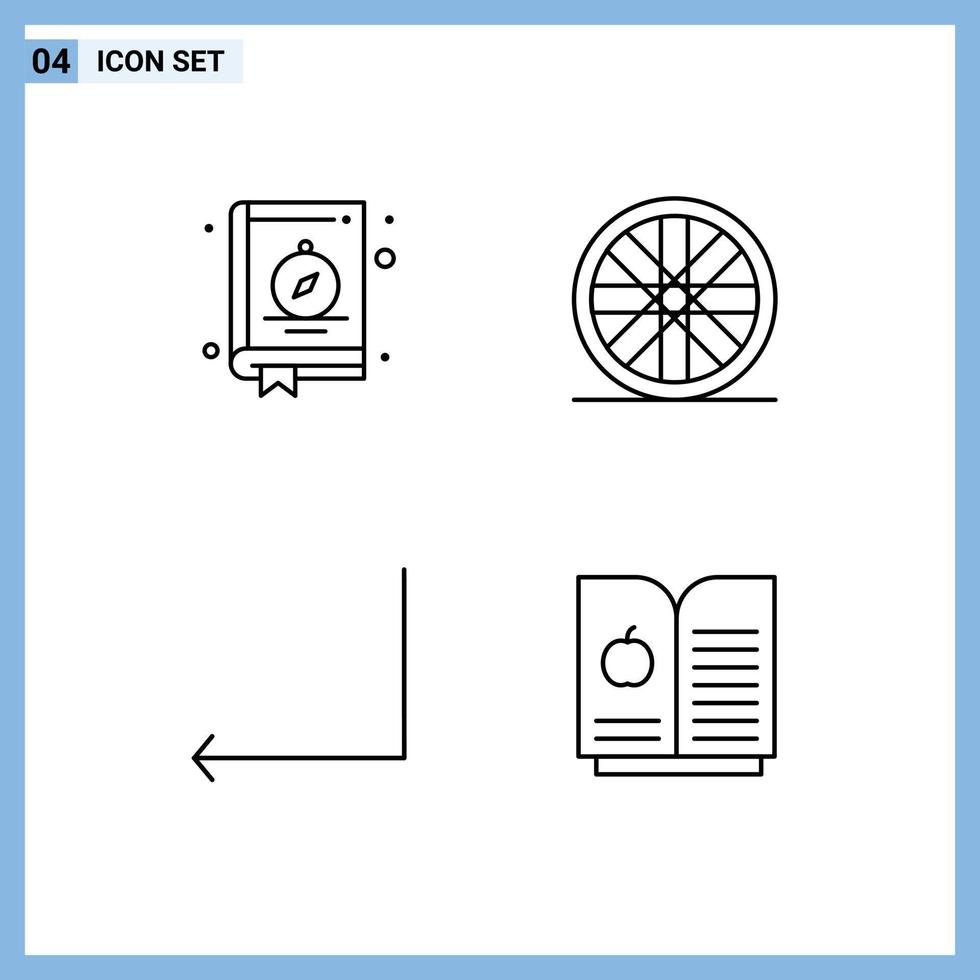 Mobile Interface Line Set of 4 Pictograms of compass book apple camping arrow 87 Editable Vector Design Elements