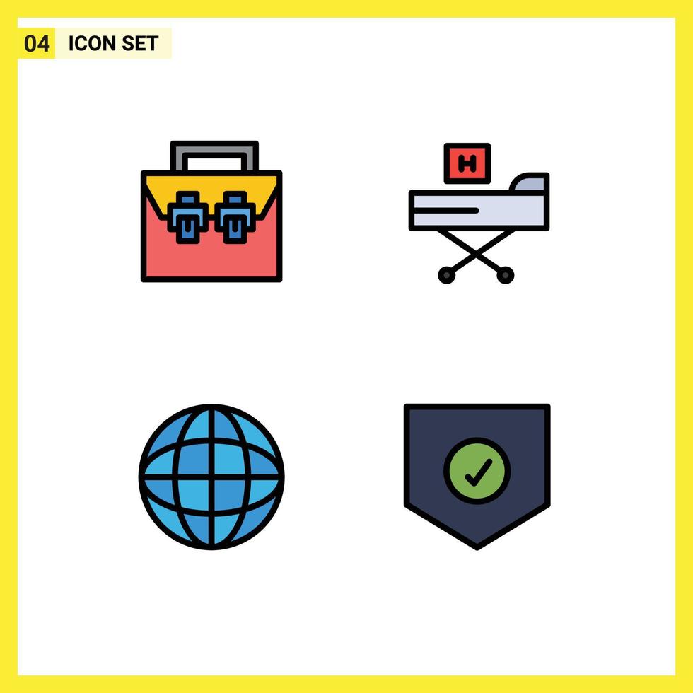 User Interface Pack of 4 Basic Filledline Flat Colors of bag health material disease geography Editable Vector Design Elements
