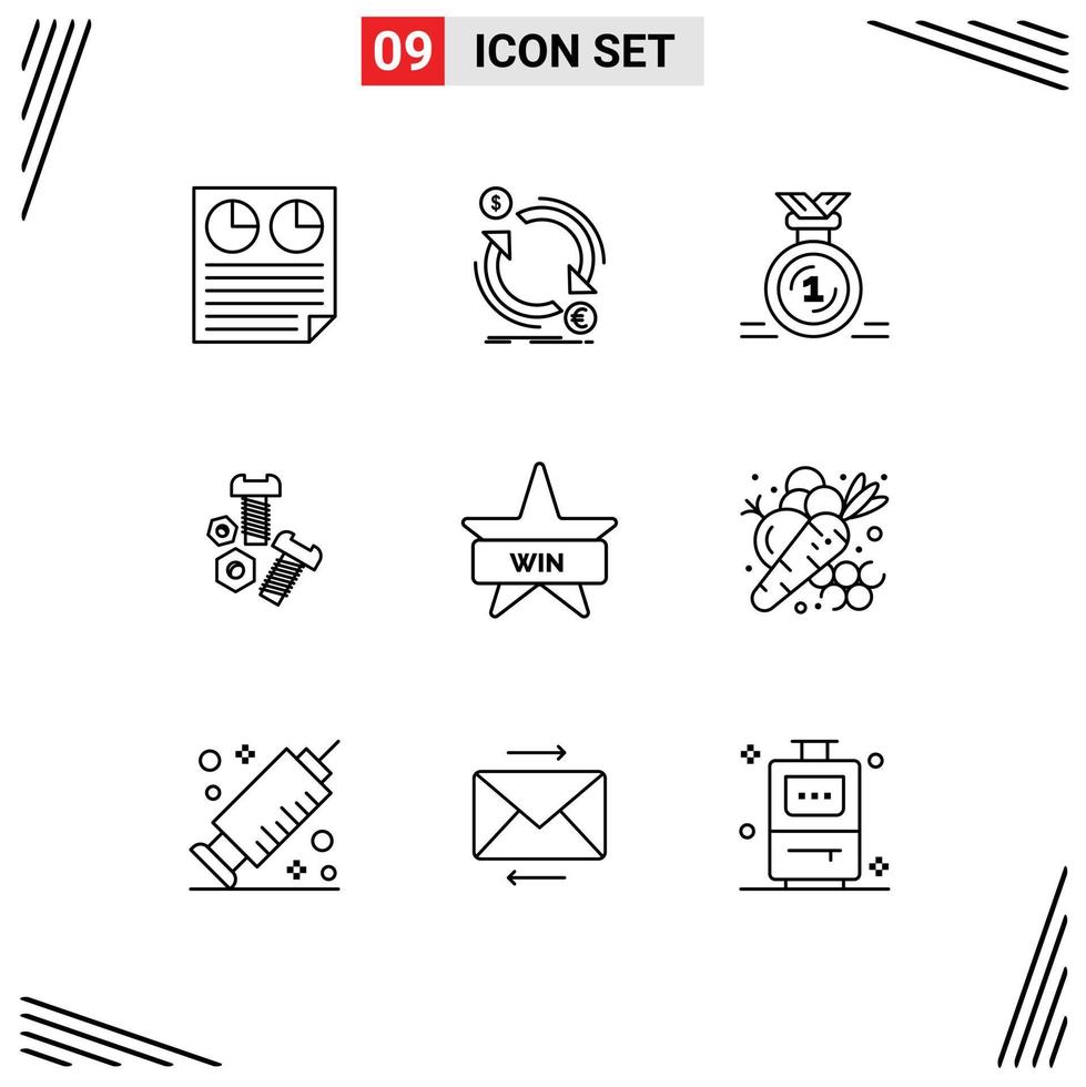 Set of 9 Commercial Outlines pack for screw bolt money reward first Editable Vector Design Elements