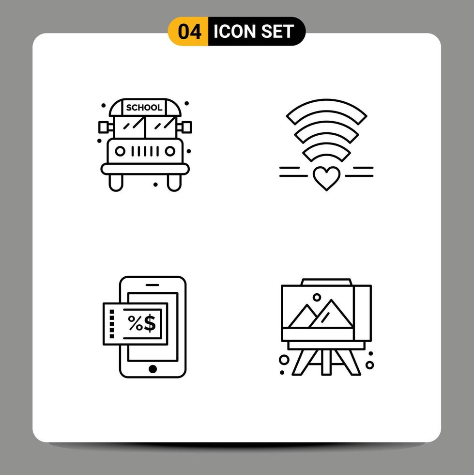 Pack of 4 creative Filledline Flat Colors of bus discount wifi heart art board Editable Vector Design Elements