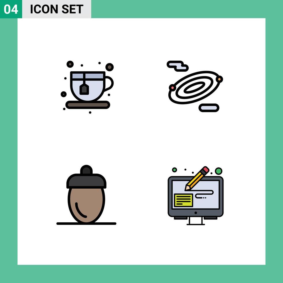 Group of 4 Modern Filledline Flat Colors Set for diet fruits rotation acorn design tools Editable Vector Design Elements
