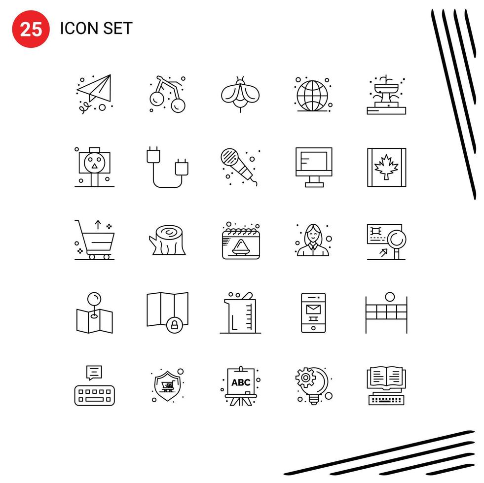 Set of 25 Modern UI Icons Symbols Signs for garden buildings fly live globe Editable Vector Design Elements