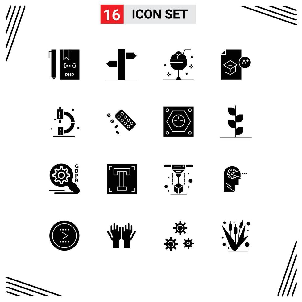 Pack of 16 creative Solid Glyphs of school graduation signal education ice Editable Vector Design Elements