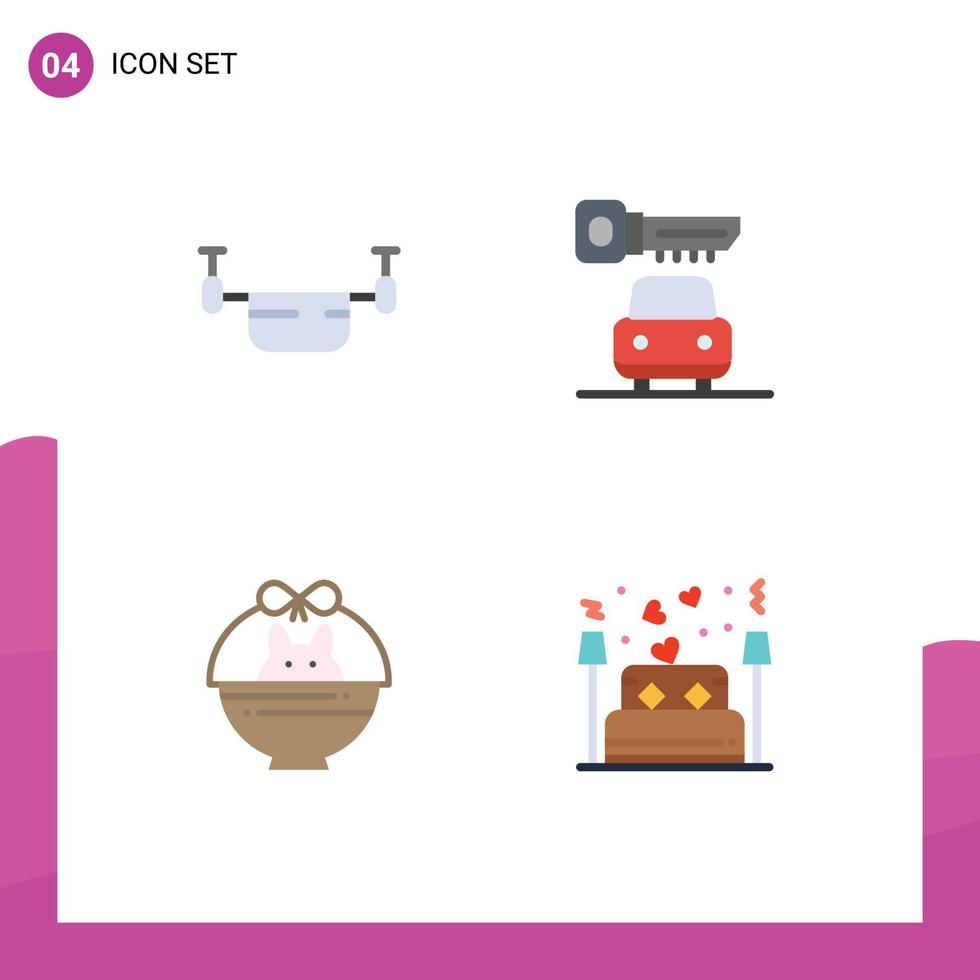 4 Thematic Vector Flat Icons and Editable Symbols of air cart transportation key nature Editable Vector Design Elements