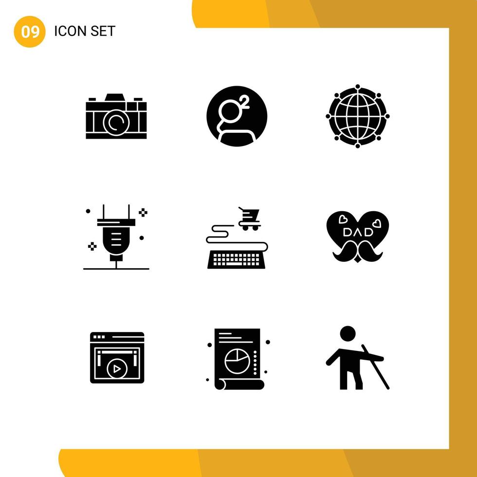 Pictogram Set of 9 Simple Solid Glyphs of online electricity global switch plug Editable Vector Design Elements