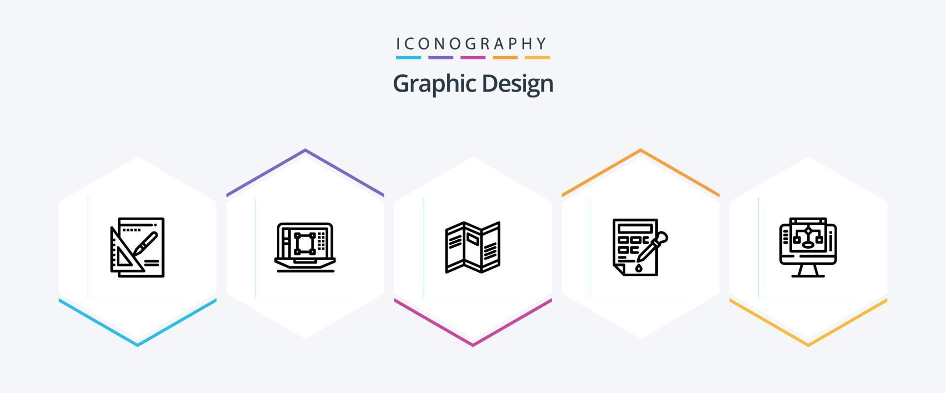 Graphic Design 25 Line icon pack including bucket . paper. designing