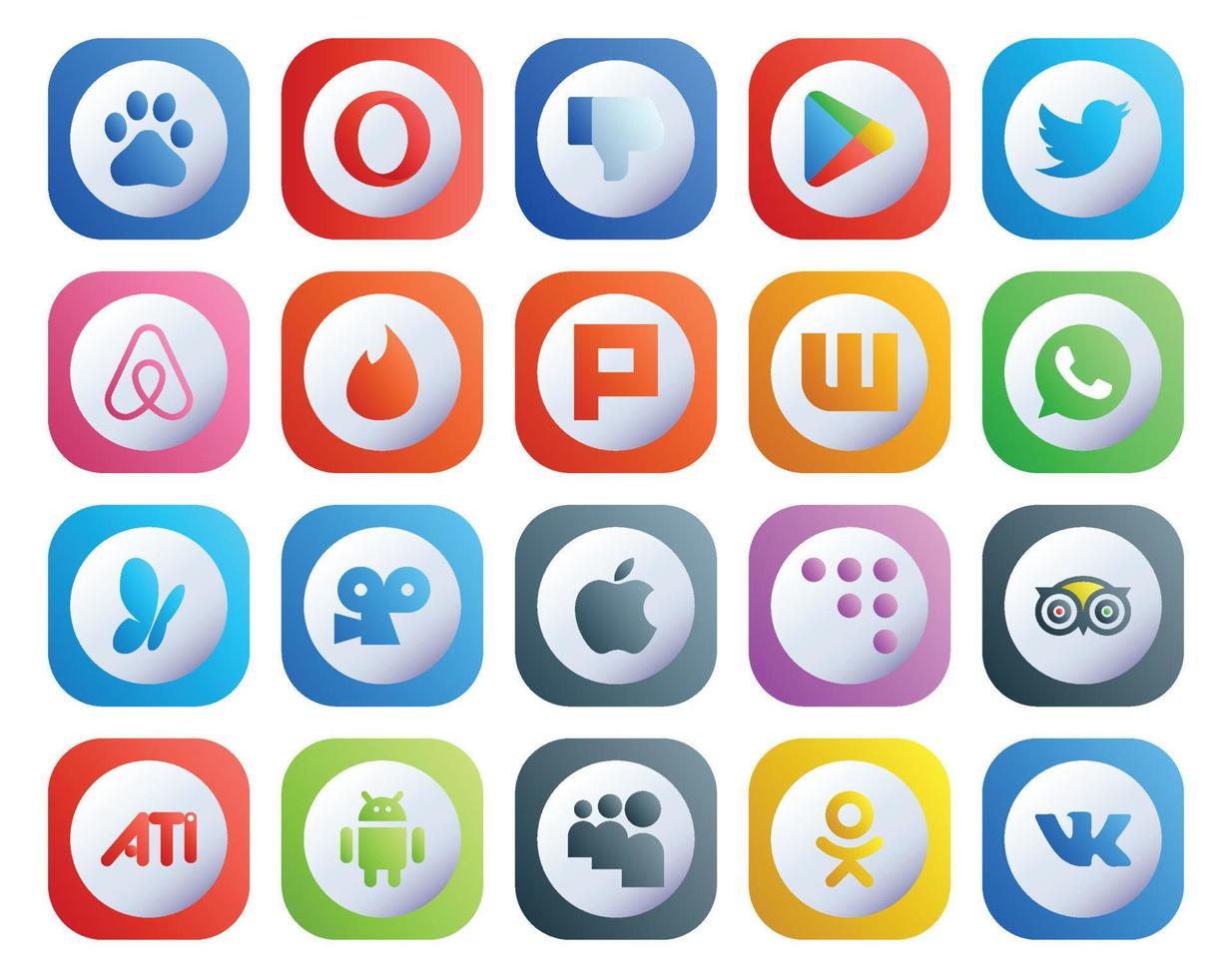 20 social medios de comunicación icono paquete incluso viaje muro de codificación Tinder manzana msn vector