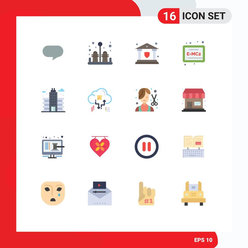 16 Universal Flat Colors Set for Web and Mobile Applications cloud office security life formula Editable Pack of Creative Vector Design Elements