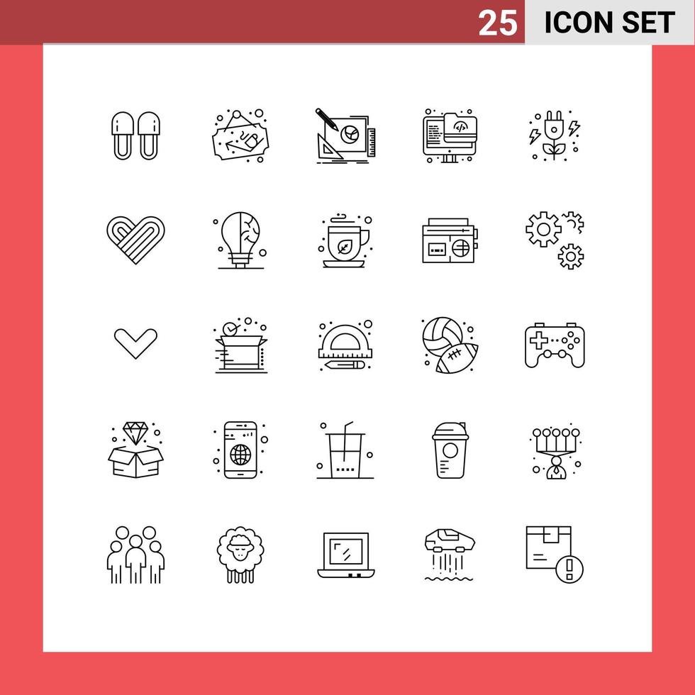 User Interface Pack of 25 Basic Lines of screen folder sign board archive idea Editable Vector Design Elements