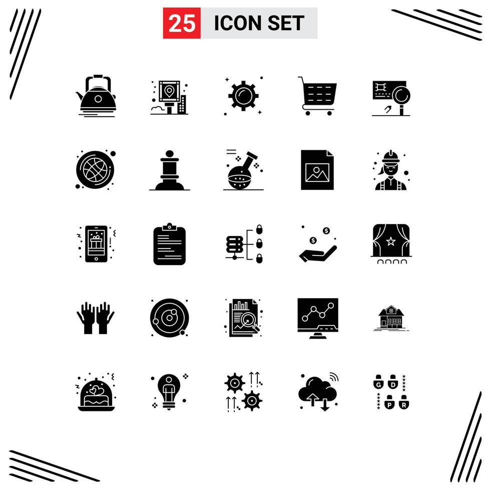 Pictogram Set of 25 Simple Solid Glyphs of analysis shop post ecommerce marketing Editable Vector Design Elements