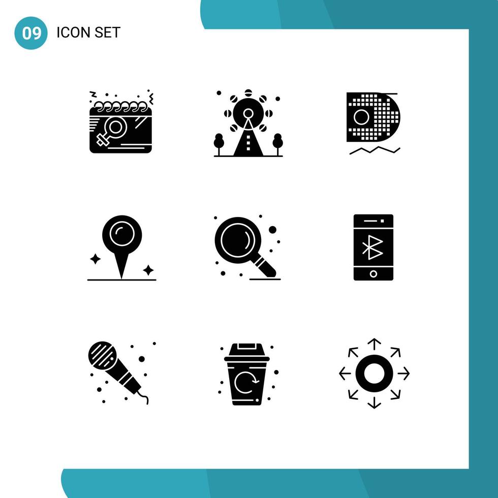 Universal Icon Symbols Group of 9 Modern Solid Glyphs of search marker sign location mining Editable Vector Design Elements