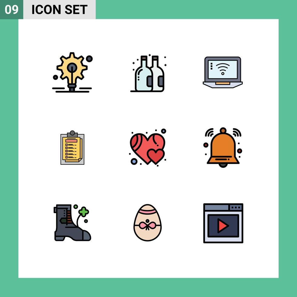 Pictogram Set of 9 Simple Filledline Flat Colors of alert heart signal favorite report Editable Vector Design Elements