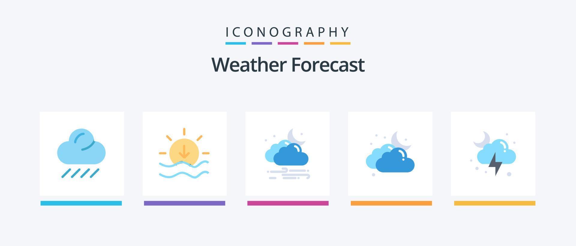 Weather Flat 5 Icon Pack Including moon. cloud. windy. weather. cloudy. Creative Icons Design vector
