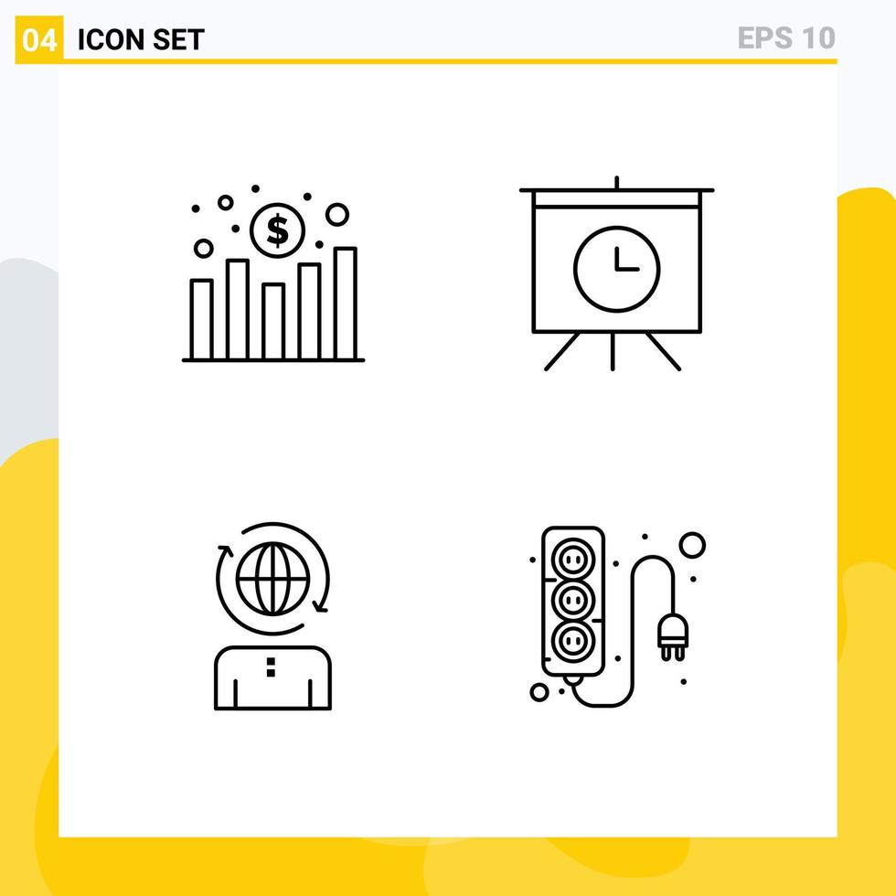 Set of 4 Modern UI Icons Symbols Signs for chart management revenue time electronics Editable Vector Design Elements