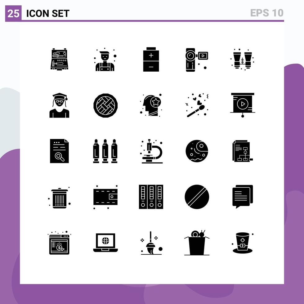 25 Creative Icons Modern Signs and Symbols of search binocular battery video camera camera Editable Vector Design Elements