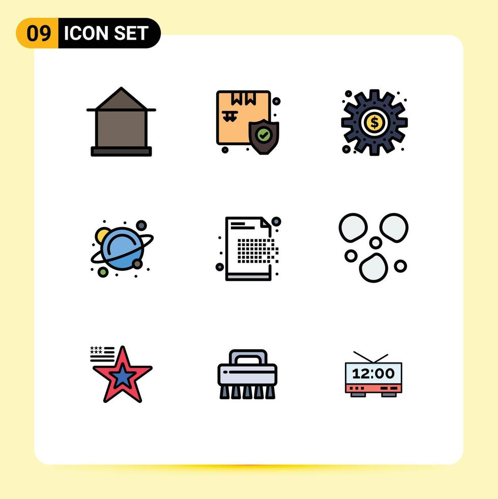 Universal Icon Symbols Group of 9 Modern Filledline Flat Colors of space school security physics process Editable Vector Design Elements