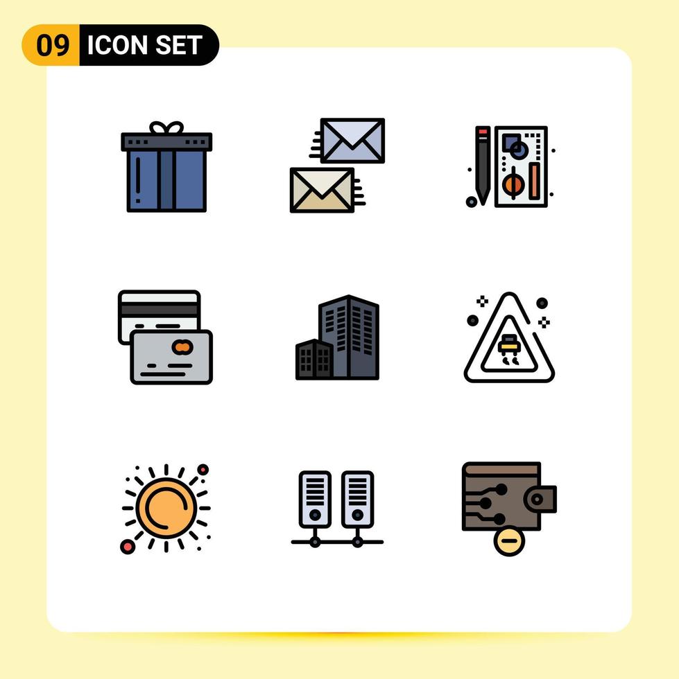 9 Filledline Flat Color concept for Websites Mobile and Apps money cards email web graph Editable Vector Design Elements