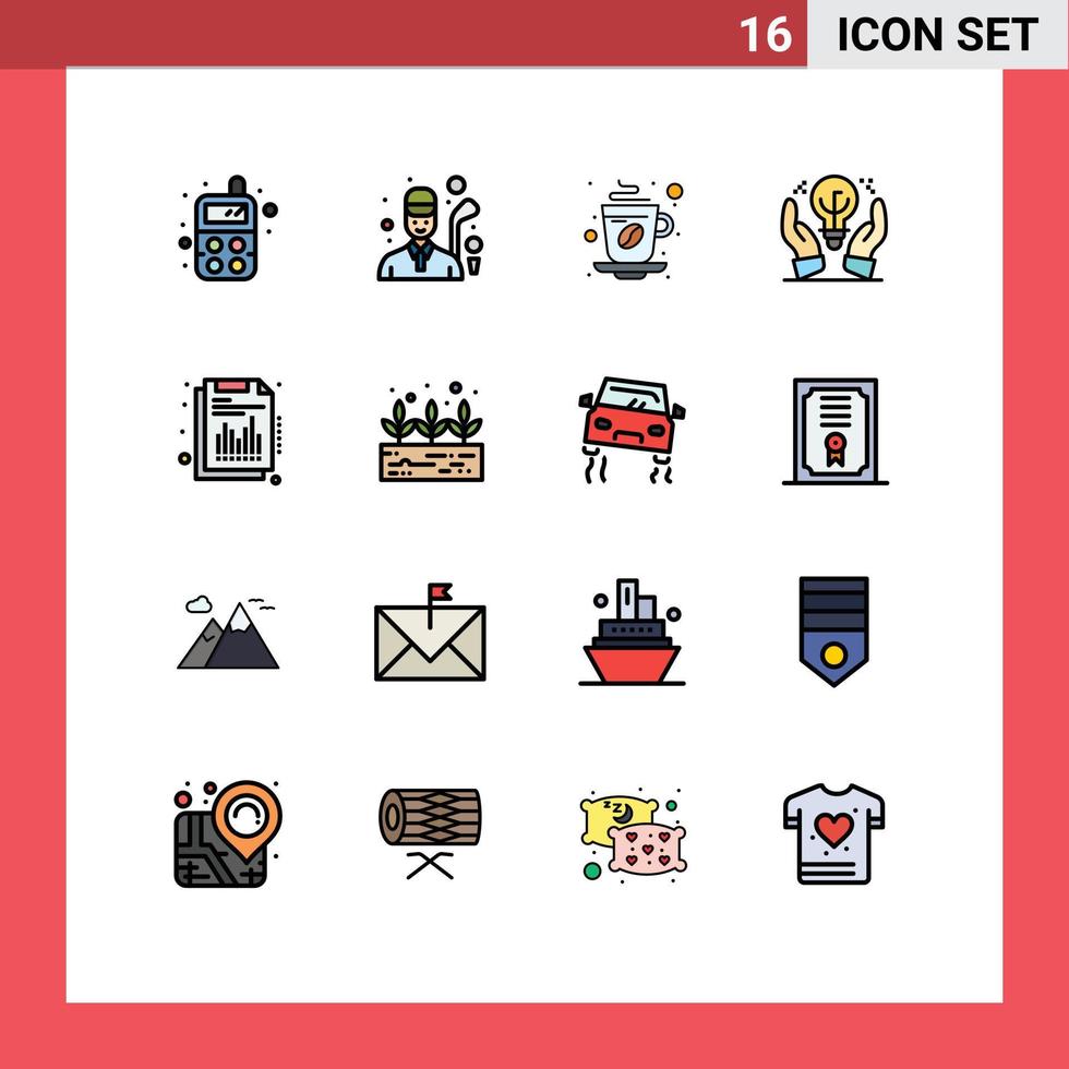 16 User Interface Flat Color Filled Line Pack of modern Signs and Symbols of financial hand drink idea protected ideas Editable Creative Vector Design Elements