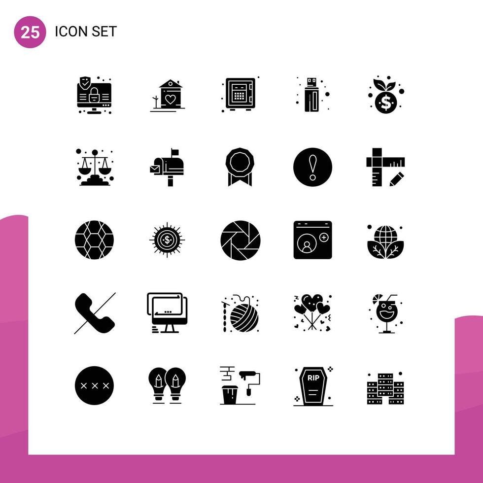 25 Solid Glyph concept for Websites Mobile and Apps growth business deposit usb cable Editable Vector Design Elements