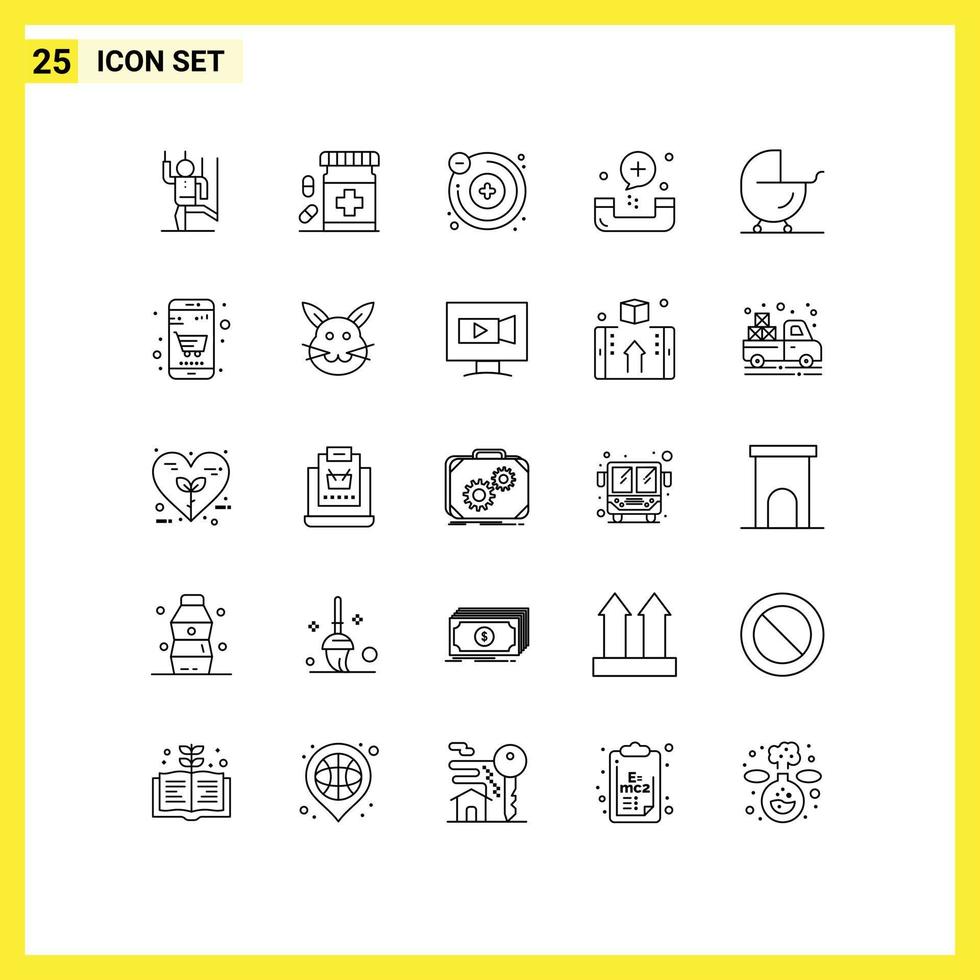 Universal Icon Symbols Group of 25 Modern Lines of form emergency fitness disease molecule Editable Vector Design Elements
