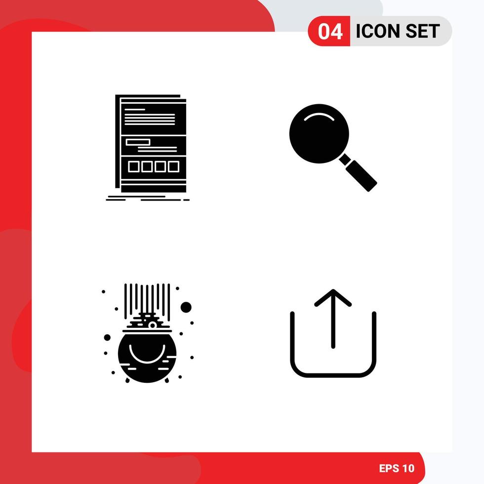 Universal Icon Symbols Group of 4 Modern Solid Glyphs of browser fortune page look luck Editable Vector Design Elements