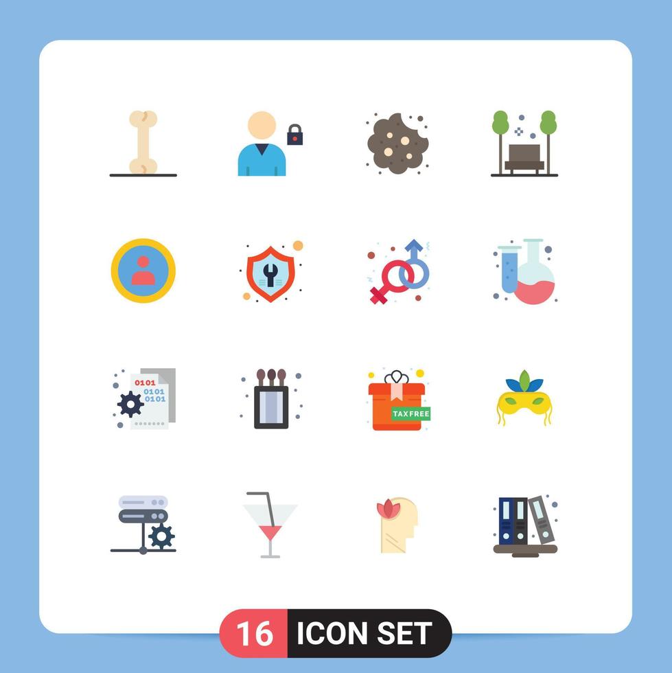 16 Thematic Vector Flat Colors and Editable Symbols of fix navigation food interface relax Editable Pack of Creative Vector Design Elements