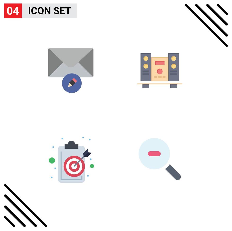 paquete de 4 4 creativo plano íconos de correo objetivo woofer música objetivo editable vector diseño elementos