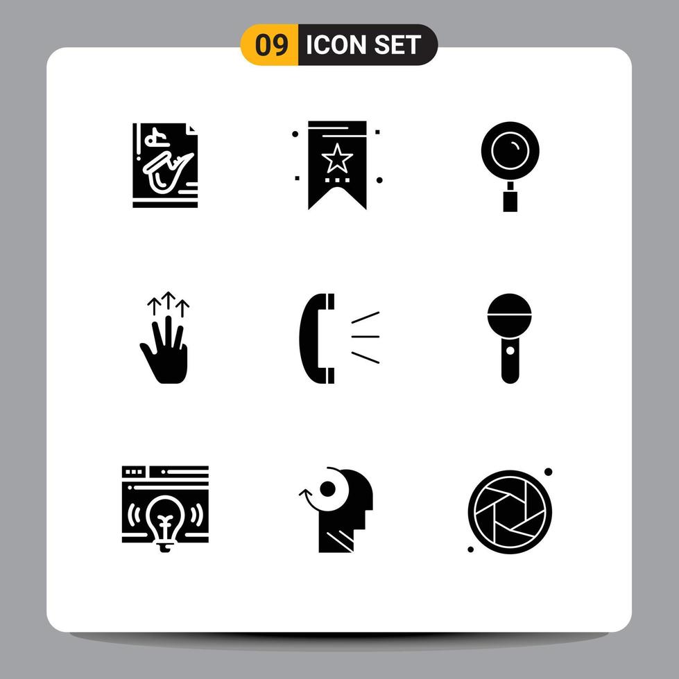 Solid Glyph Pack of 9 Universal Symbols of answer three finger find mobile gestures Editable Vector Design Elements