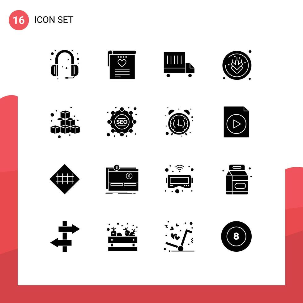 16 User Interface Solid Glyph Pack of modern Signs and Symbols of game box delivery cubes gluten Editable Vector Design Elements