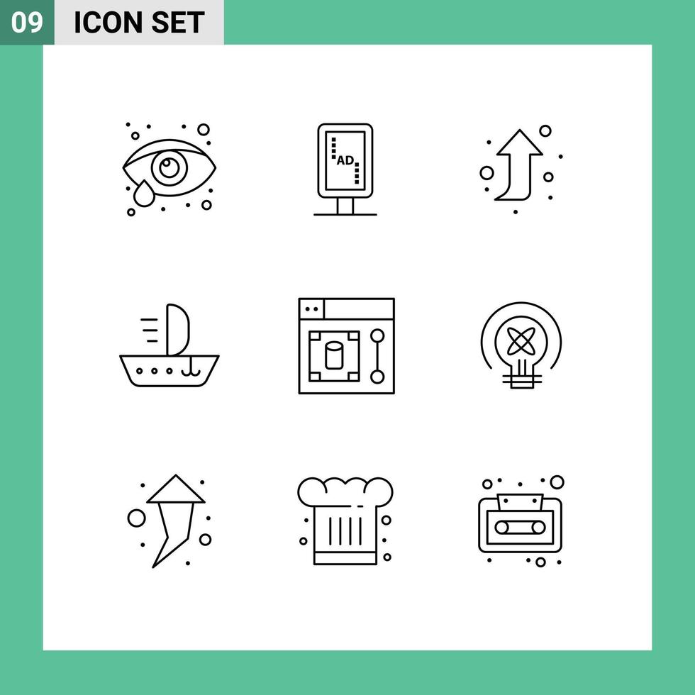 Group of 9 Modern Outlines Set for tool design forward web skiff Editable Vector Design Elements