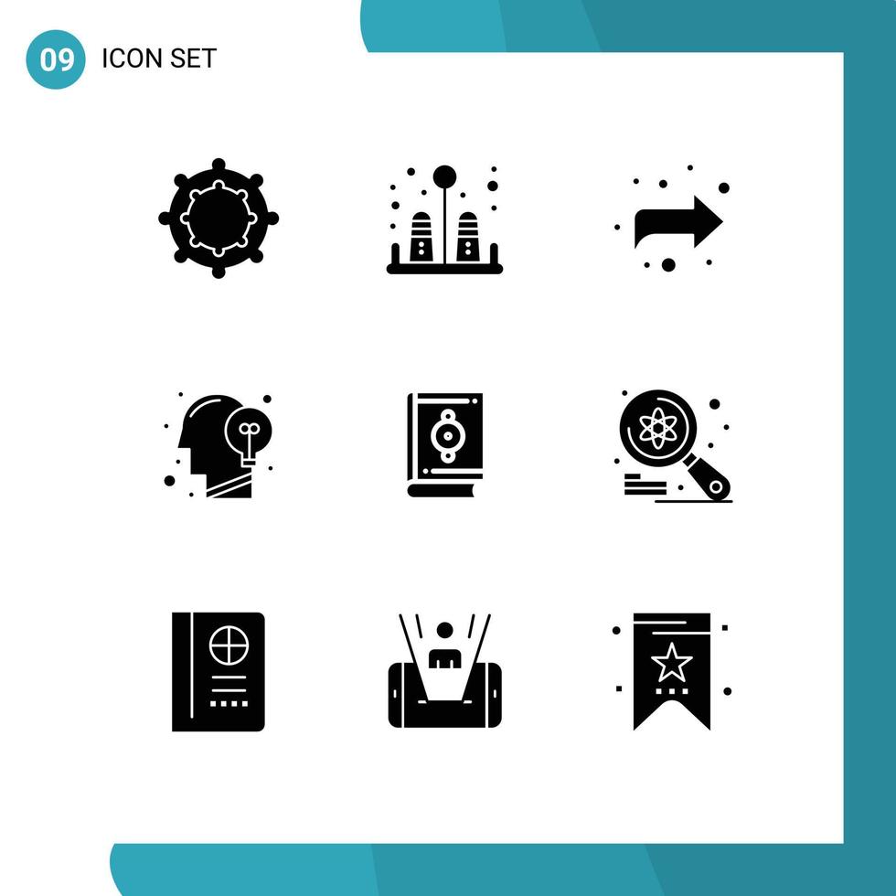 Solid Glyph Pack of 9 Universal Symbols of computer quran communication muslim mind Editable Vector Design Elements