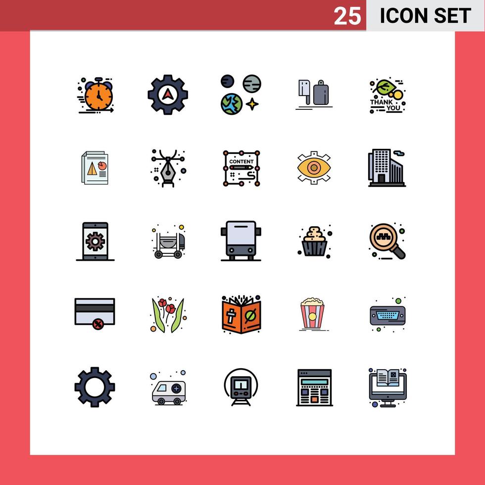Filled line Flat Color Pack of 25 Universal Symbols of thanks day preparation planet chef chopper Editable Vector Design Elements
