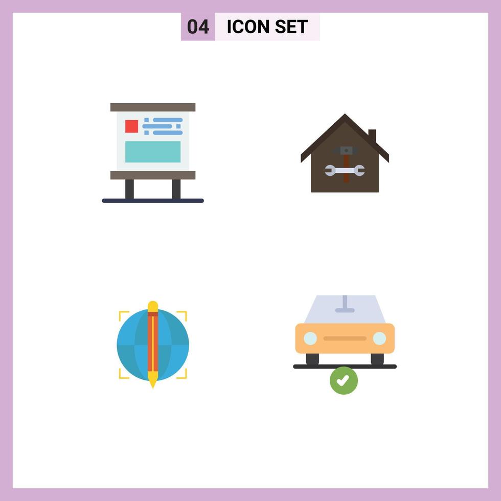 Editable Vector Line Pack of 4 Simple Flat Icons of advertising hammer marketing building focus Editable Vector Design Elements