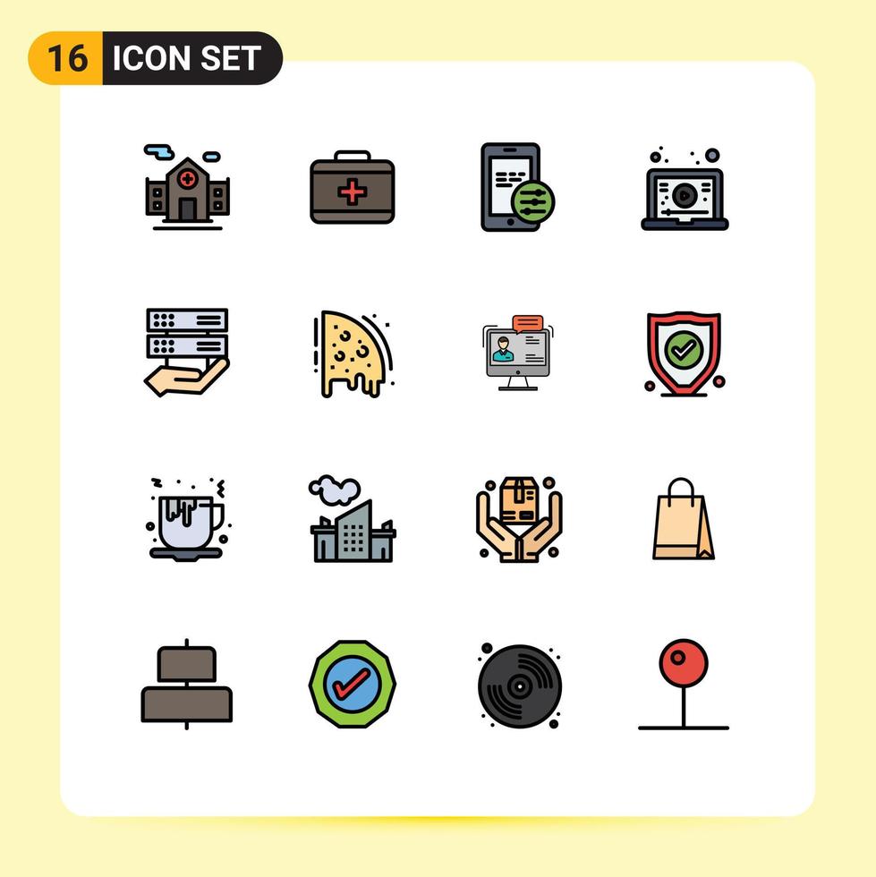 Modern Set of 16 Flat Color Filled Lines Pictograph of birthday share security hand video Editable Creative Vector Design Elements