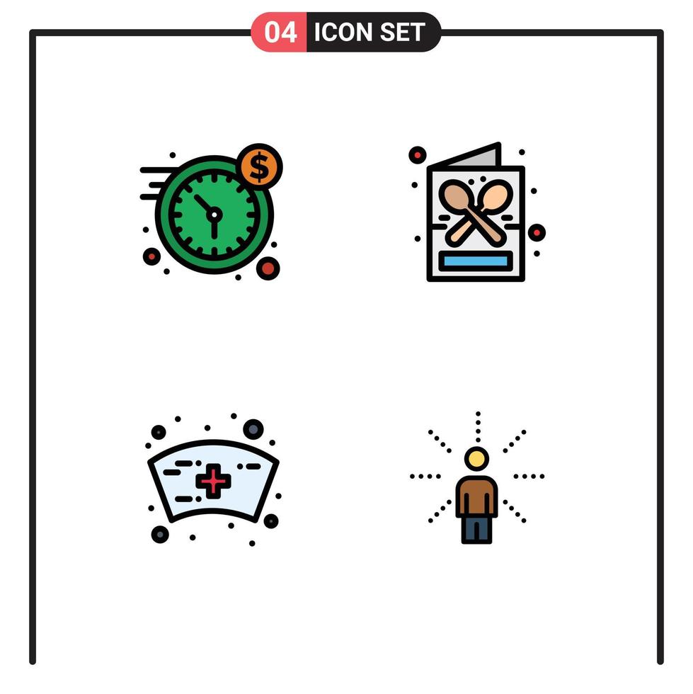 Set of 4 Modern UI Icons Symbols Signs for clock cap time drink nurse Editable Vector Design Elements