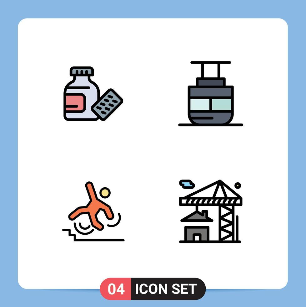 Set of 4 Vector Filledline Flat Colors on Grid for medical failed sky lift vehicles fall Editable Vector Design Elements