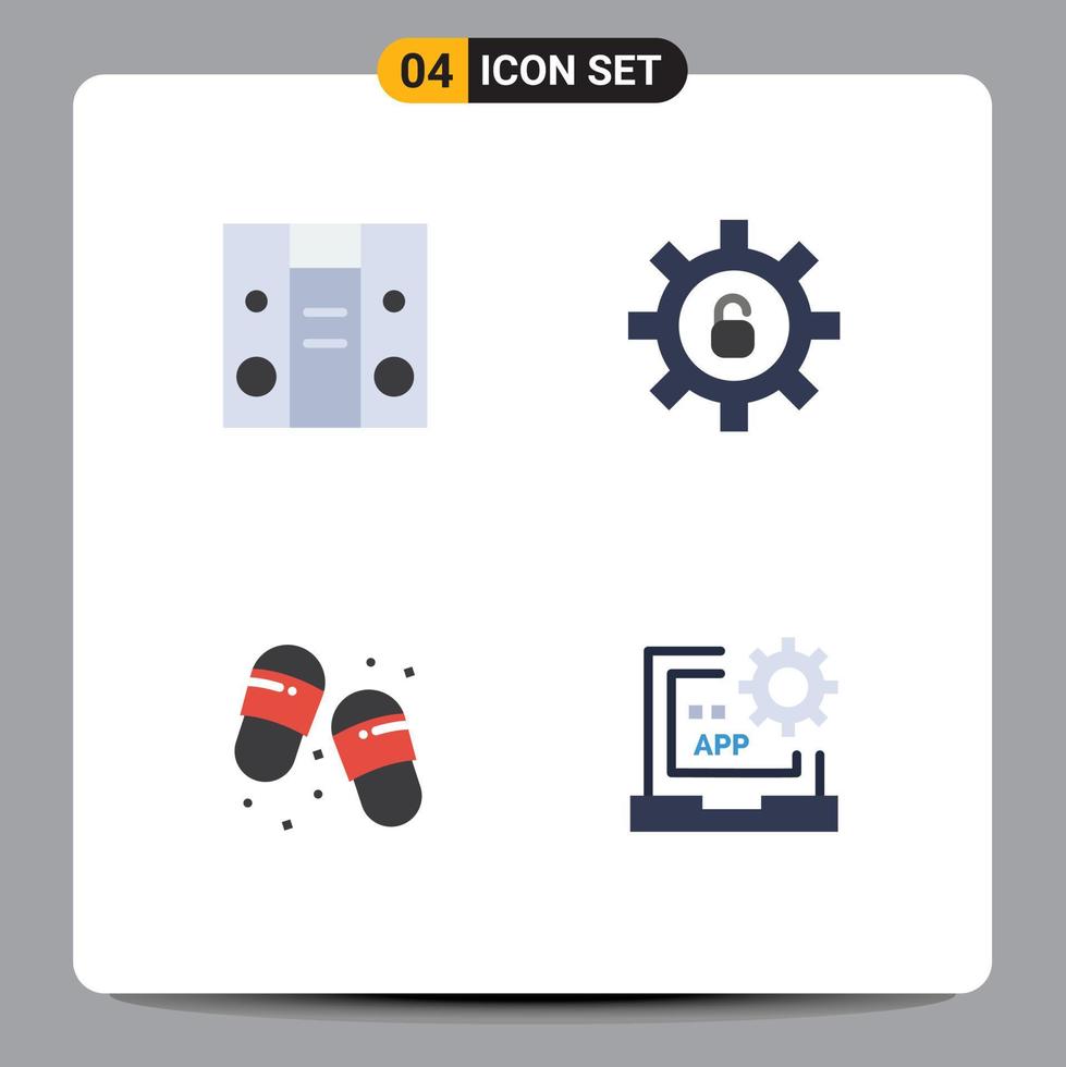 Modern Set of 4 Flat Icons Pictograph of boom box slippers protection beach coding Editable Vector Design Elements